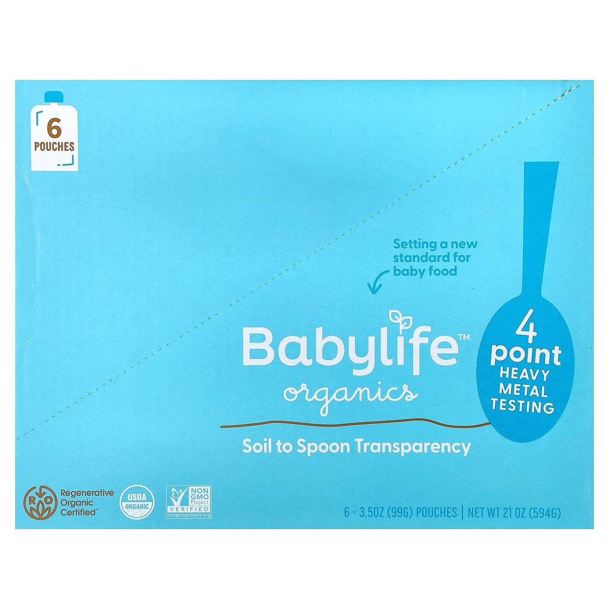BabyLife Organics, Baby Food, 6+ Months, Plum, Pear, Strawberry & Banana, 6 Pouches, 3.5 oz (99 g) Each