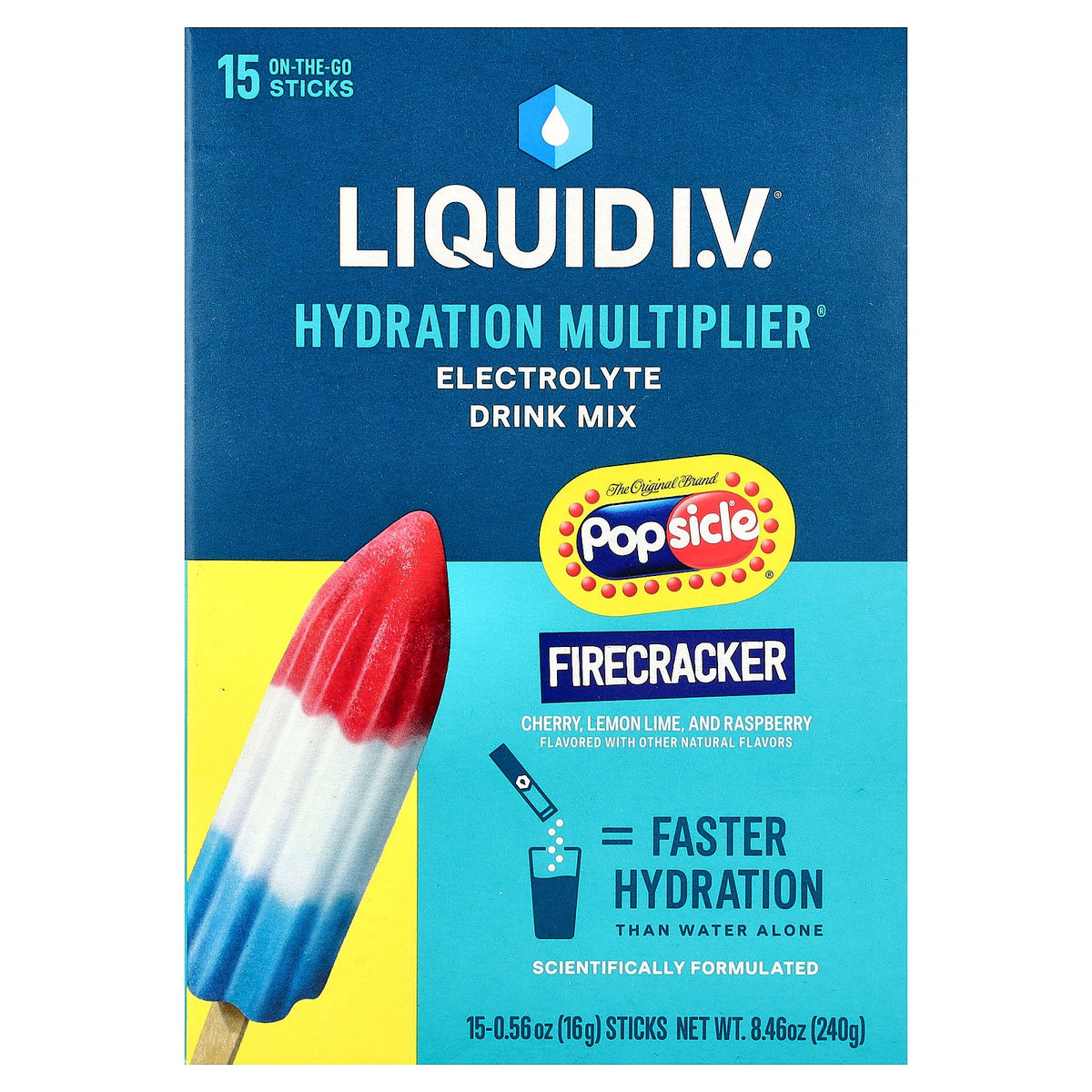 Liquid I.V., Hydration Multiplier®, Electrolyte Drink Mix, Popsicle® Firecracker, 15 Sticks, 0.56 oz (16 g) Each