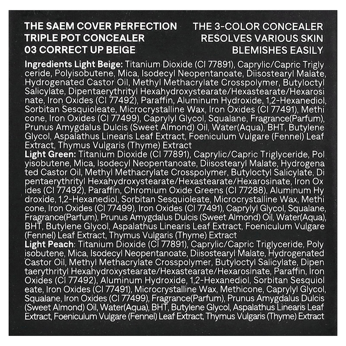The Saem, Cover Perfection Triple Pot Concealer, 03 Correct Up Beige, 0.47 oz, 4.5 g Each