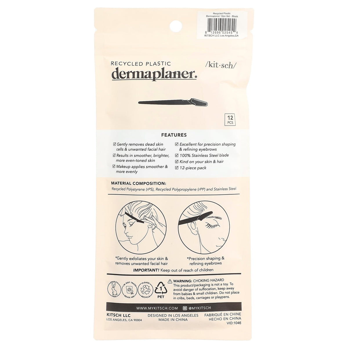 Kitsch, Recycled Plastic Dermaplaner, Black, 12 Count