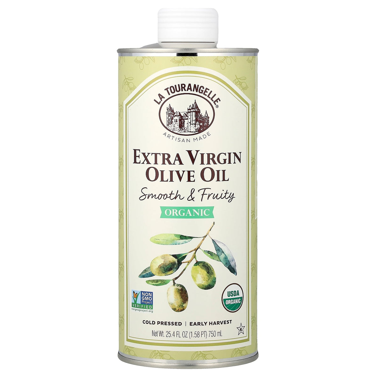 La Tourangelle, Organic Extra Virgin Olive Oil, Smooth & Fruity, 25.4 fl oz (750 ml)