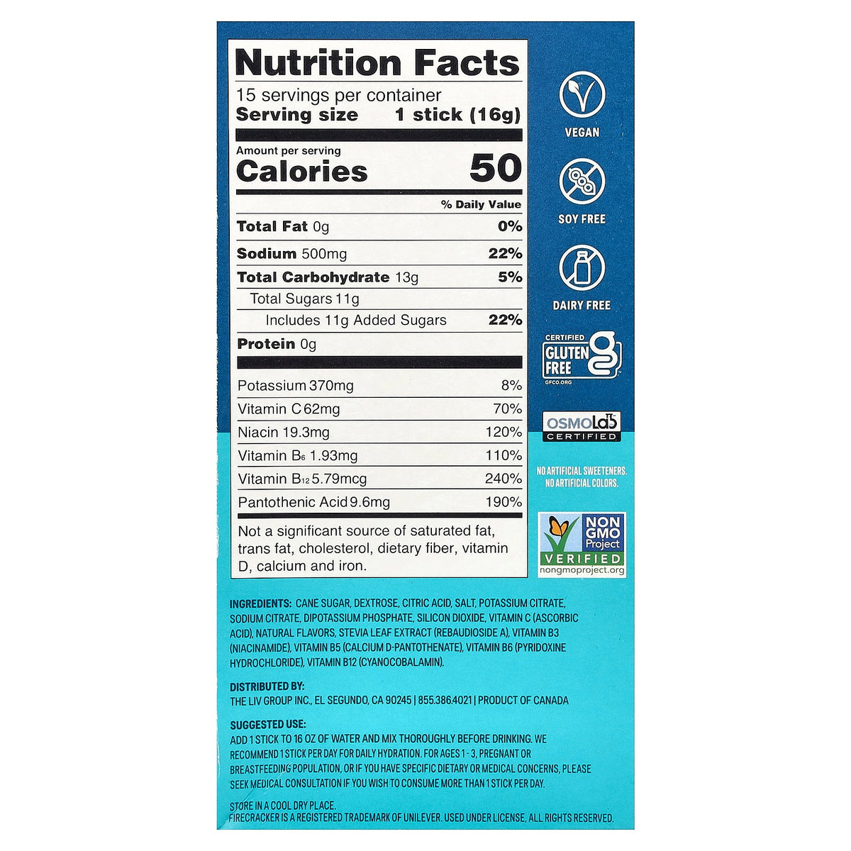 Liquid I.V., Hydration Multiplier®, Electrolyte Drink Mix, Popsicle® Firecracker, 15 Sticks, 0.56 oz (16 g) Each
