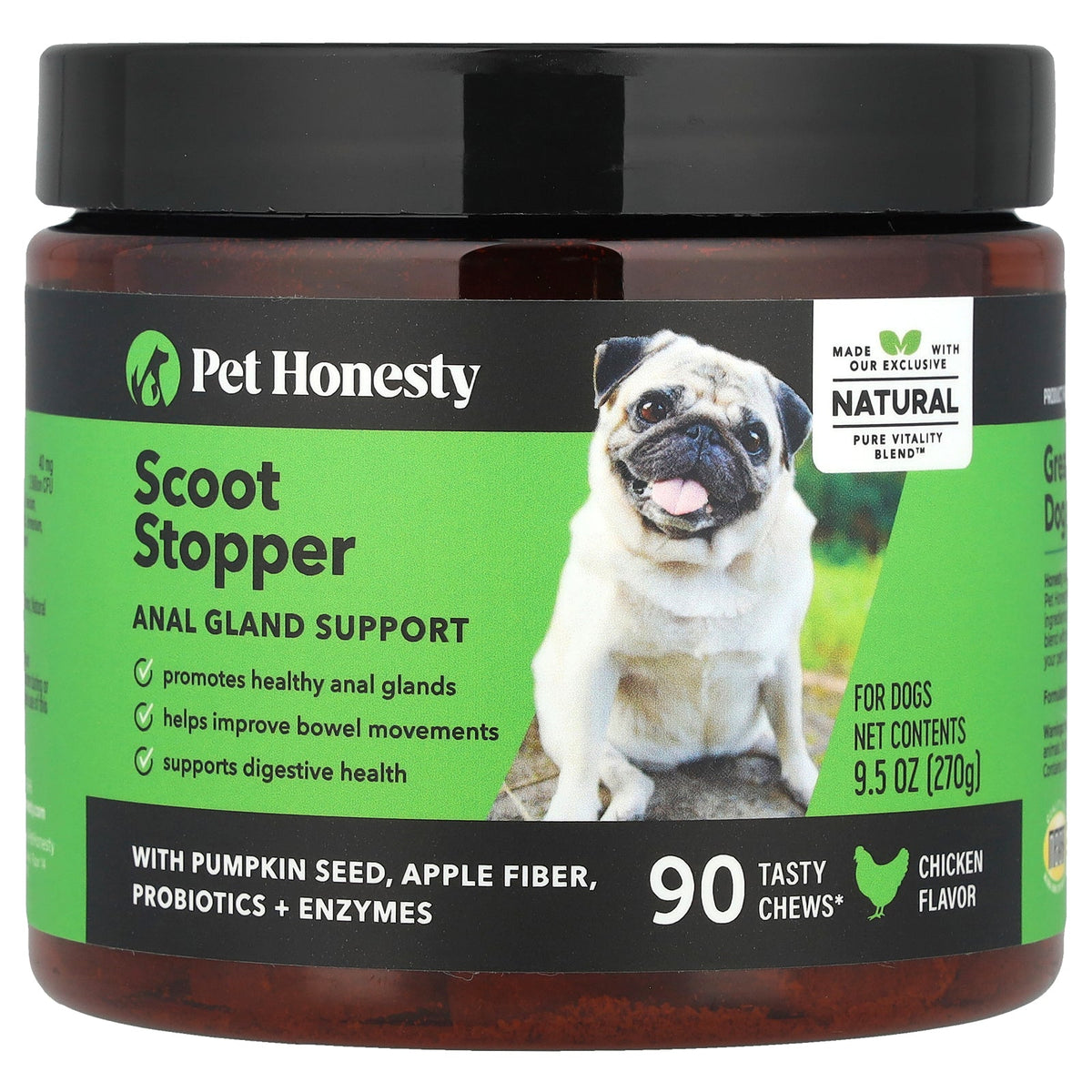 Pet Honesty, Scoot Stopper, For Dogs, Chicken, 90 Tasty Chews, 9.5 oz (270 g)