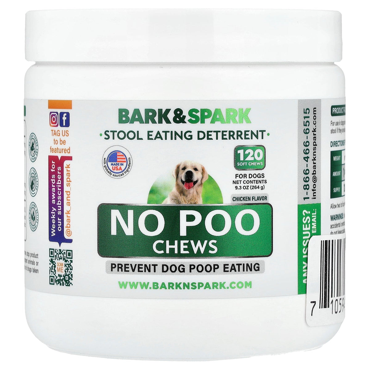 Bark&Spark, No Poo Chews, For Dogs, Chicken , 120 Soft Chews, 9.3 oz (264 g)