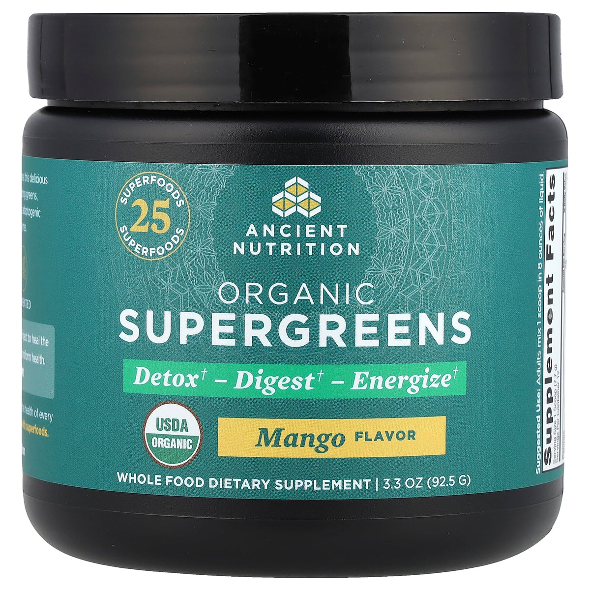 Ancient Nutrition, Organic SuperGreens, Mango, 3.3 oz (92.5 g)