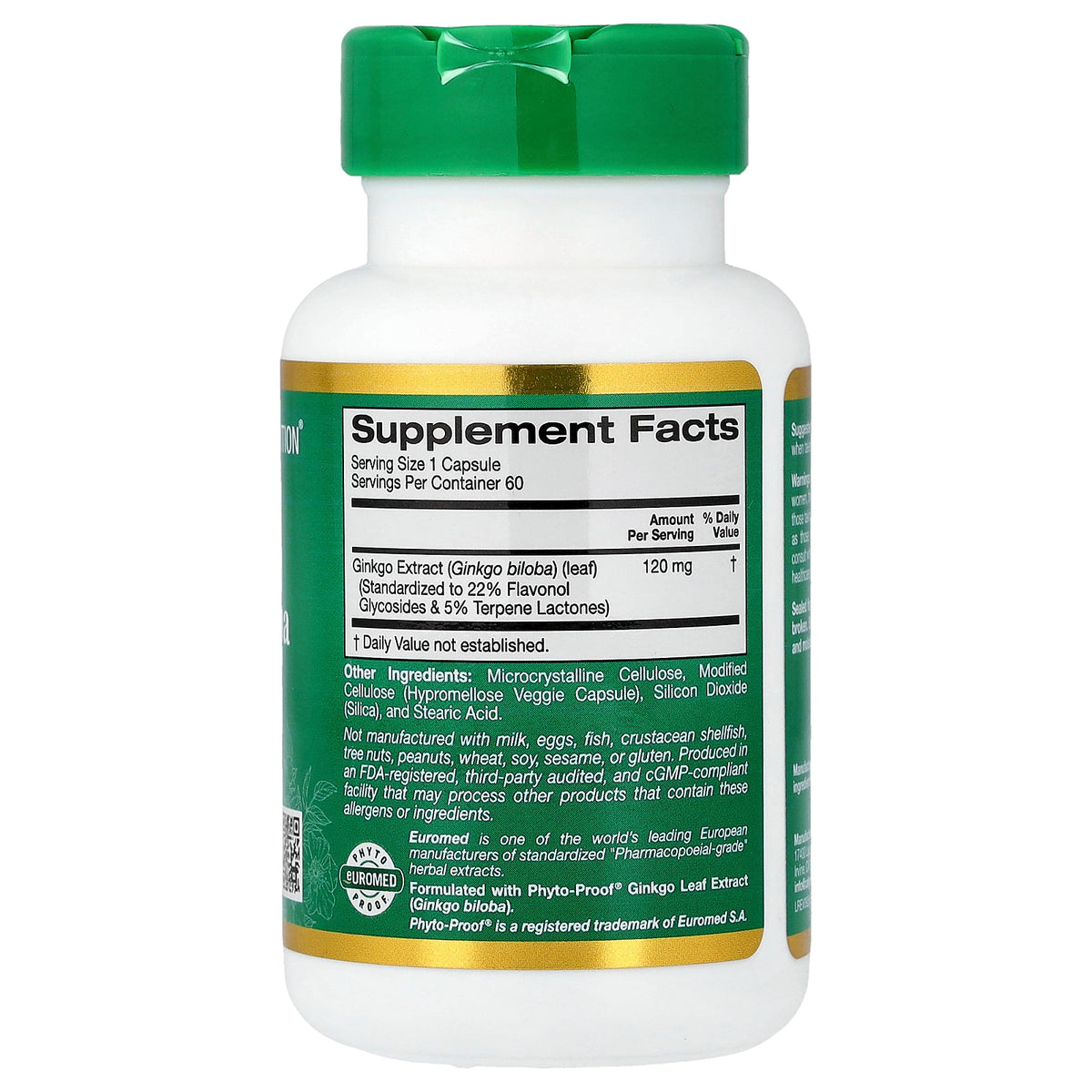 California Gold Nutrition, EuroHerbs™, Ginkgo Biloba Extract, Euromed Quality, 120 mg, 60 Veggie Capsules