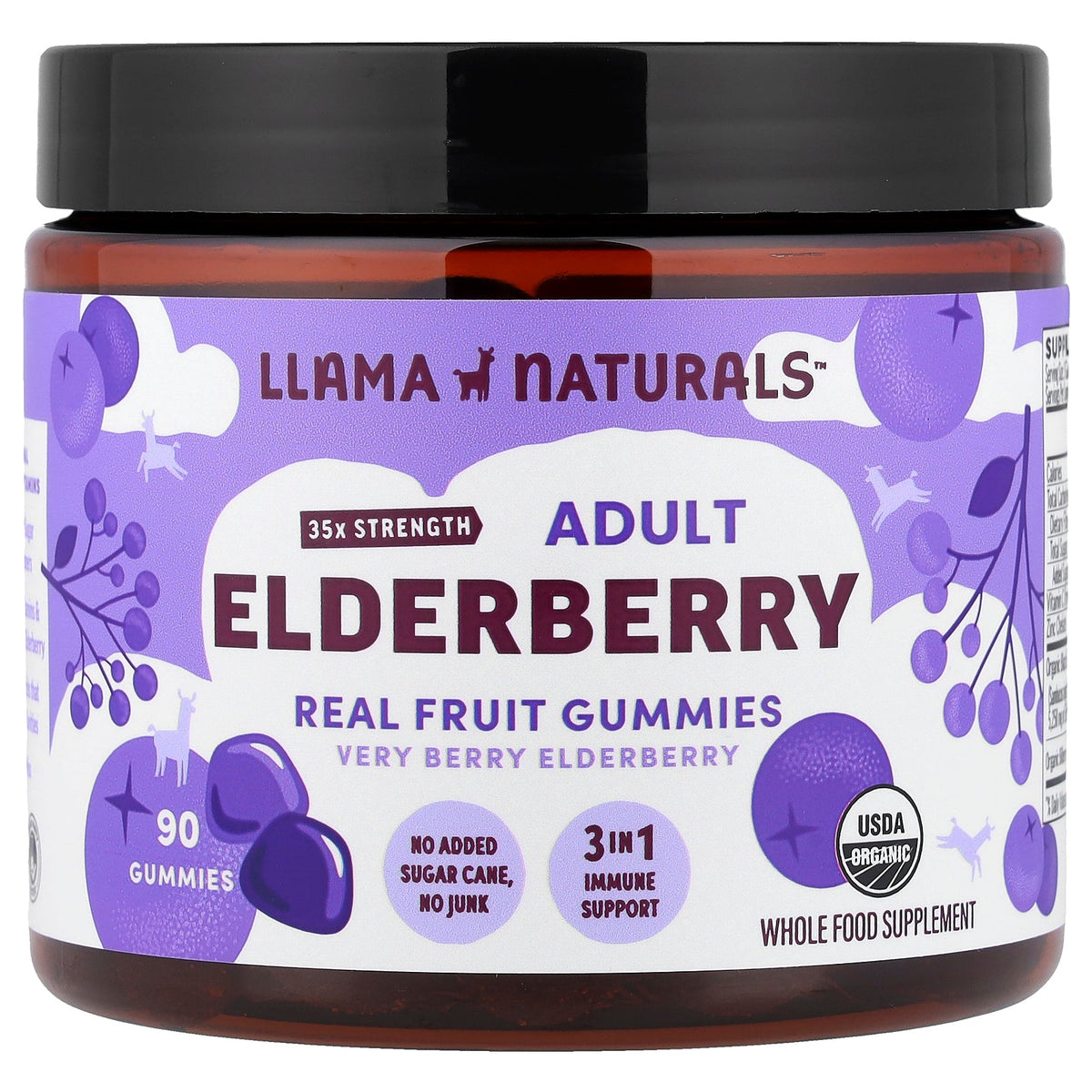 Llama Naturals, Adult Elderberry, Real Fruit Gummies, Very Berry Elderberry, 90 Gummies