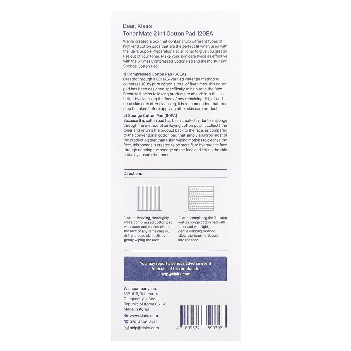 Dear, Klairs, Toner Mate 2 In 1 Cotton Pad, 60 Compressed/60 Sponge Cotton Pads