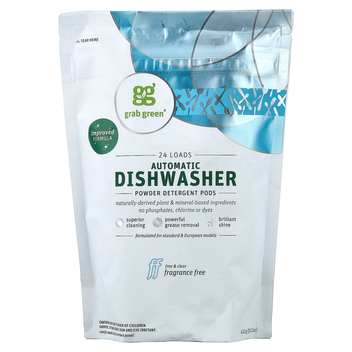 Grab Green, Automatic Dishwashing Detergent Pods, Fragrance Free, 24 Loads, 15.2 oz (432 g)