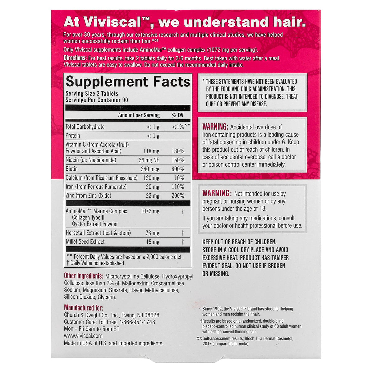 Viviscal, Hair Growth Supplement, 180 Tablets