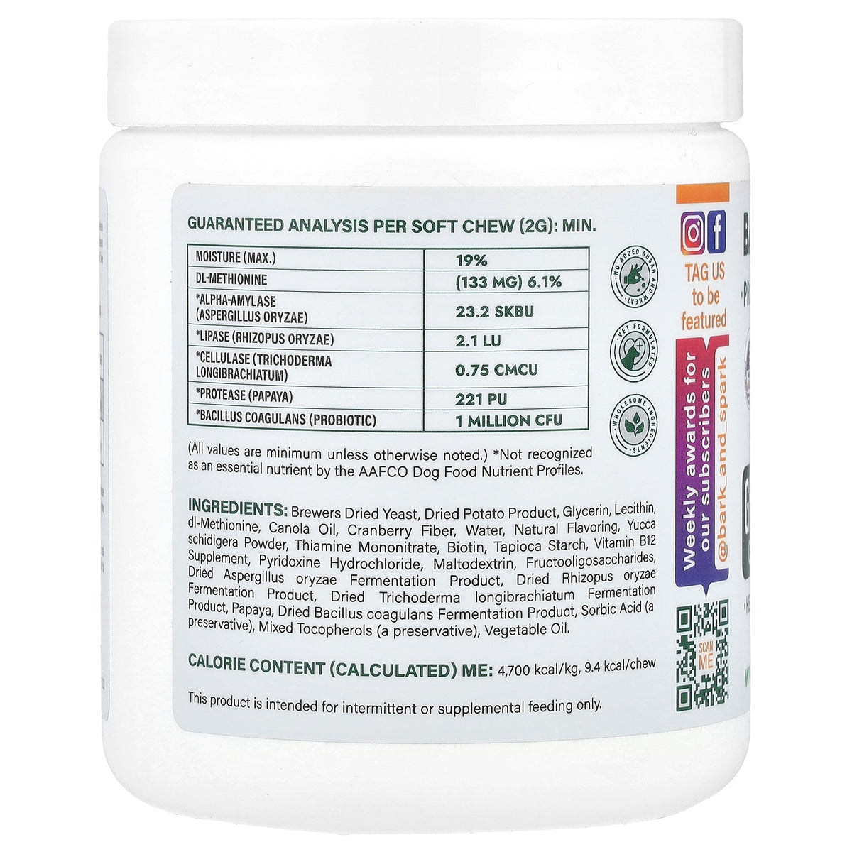 Bark&Spark, Green Grass Chews, For Dogs, Chicken, 120 Soft Chews, 8.46 oz (240 g)