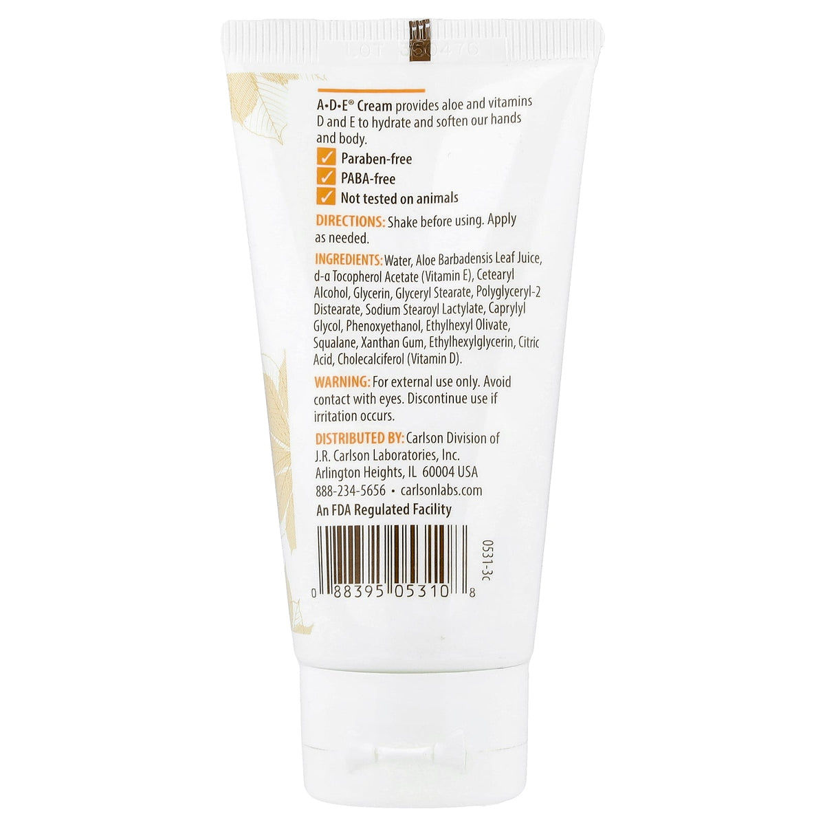 Carlson, A-D-E® Hand & Body Cream, Unscented, 2 oz (56 g)