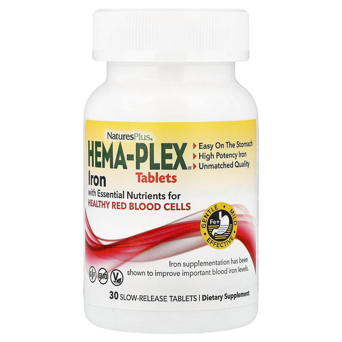 NaturesPlus, Hema-Plex®, Iron with Essential Nutrients for Healthy Red Blood Cells, 30 Slow Release Tablets