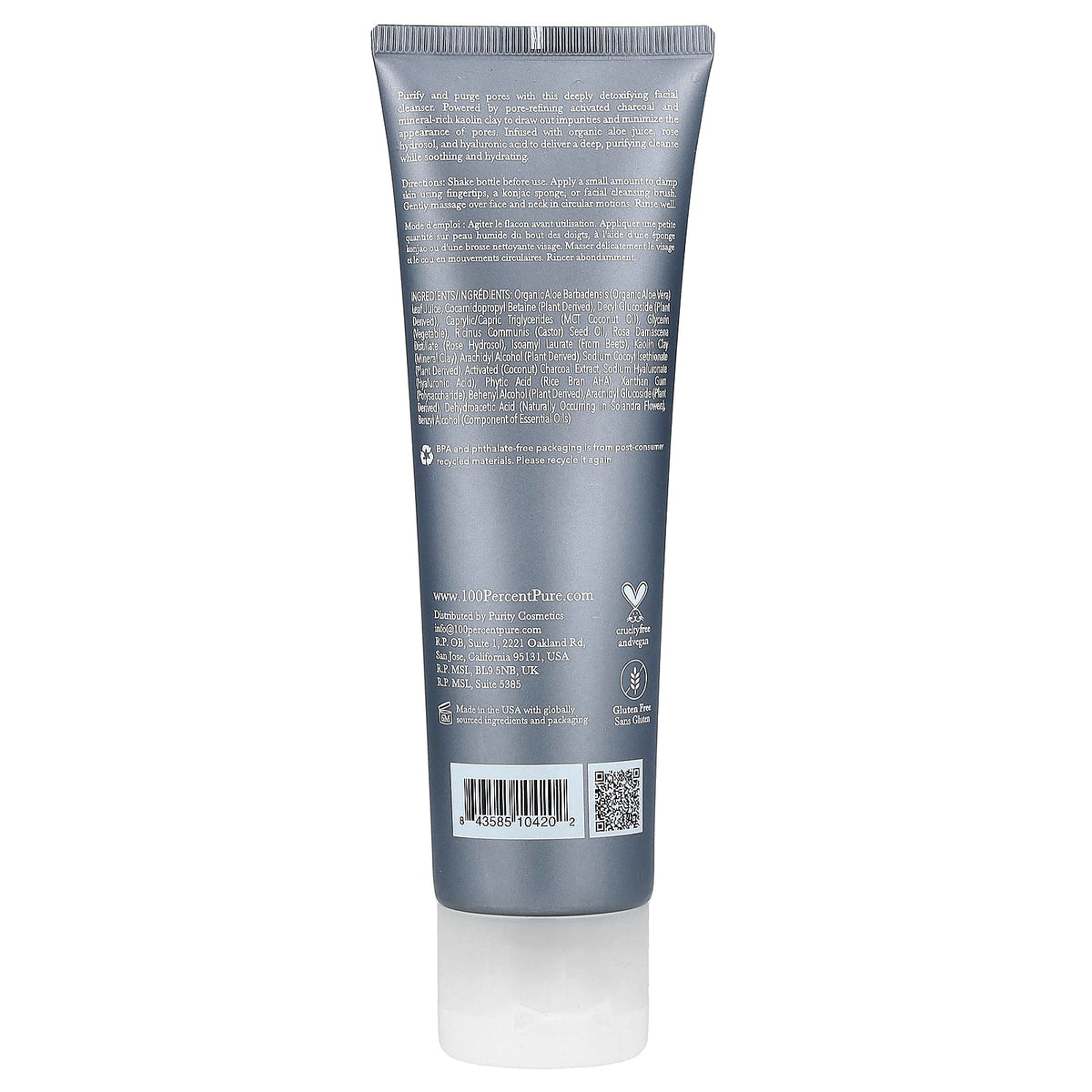 100% PURE, Charcoal Clay Detoxing Cleanser, 3.4 fl oz (100 ml)