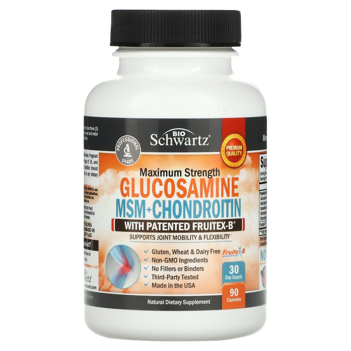 BioSchwartz, Glucosamine MSM + Chondroitin with Patented Fruitex-B®, Maximum Strength, 90 Capsules