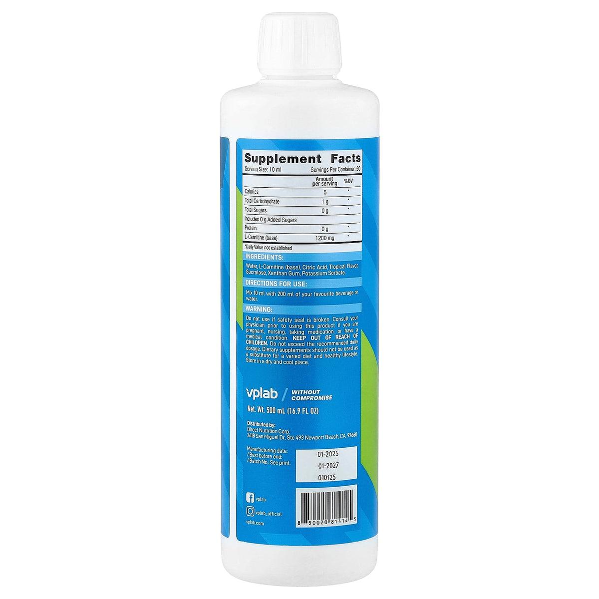 VPLab, L-Carnitine Concentrate, Tropical, 16.9 fl oz (500 ml)