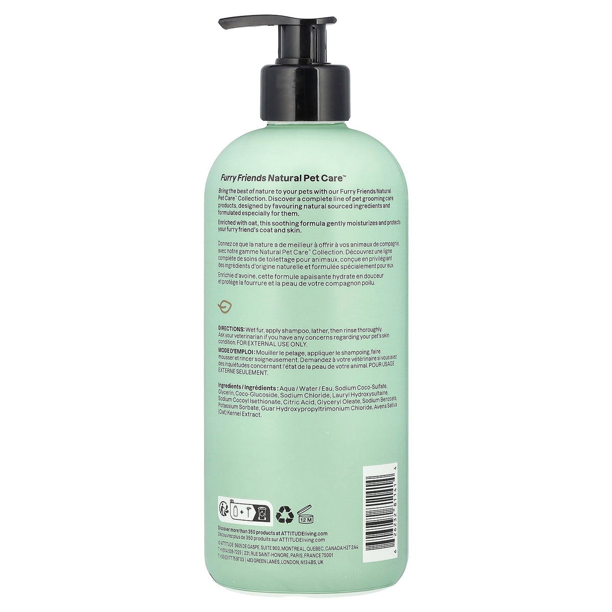 ATTITUDE, Furry Friends, Natural Pet Care, Soothing Oat Shampoo, Unscented, 16 fl oz (473 ml)