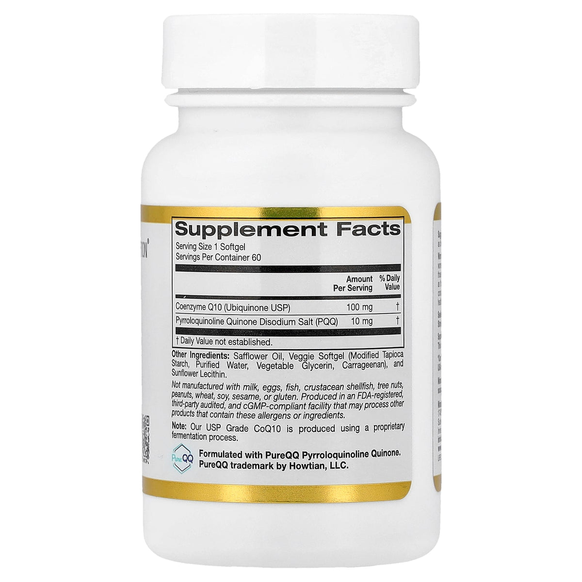 California Gold Nutrition, CoQ10 with PQQ, Ubiquinone USP, Tapioca Veggie Softgel with Sunflower Lecithin, 60 Veggie Softgel