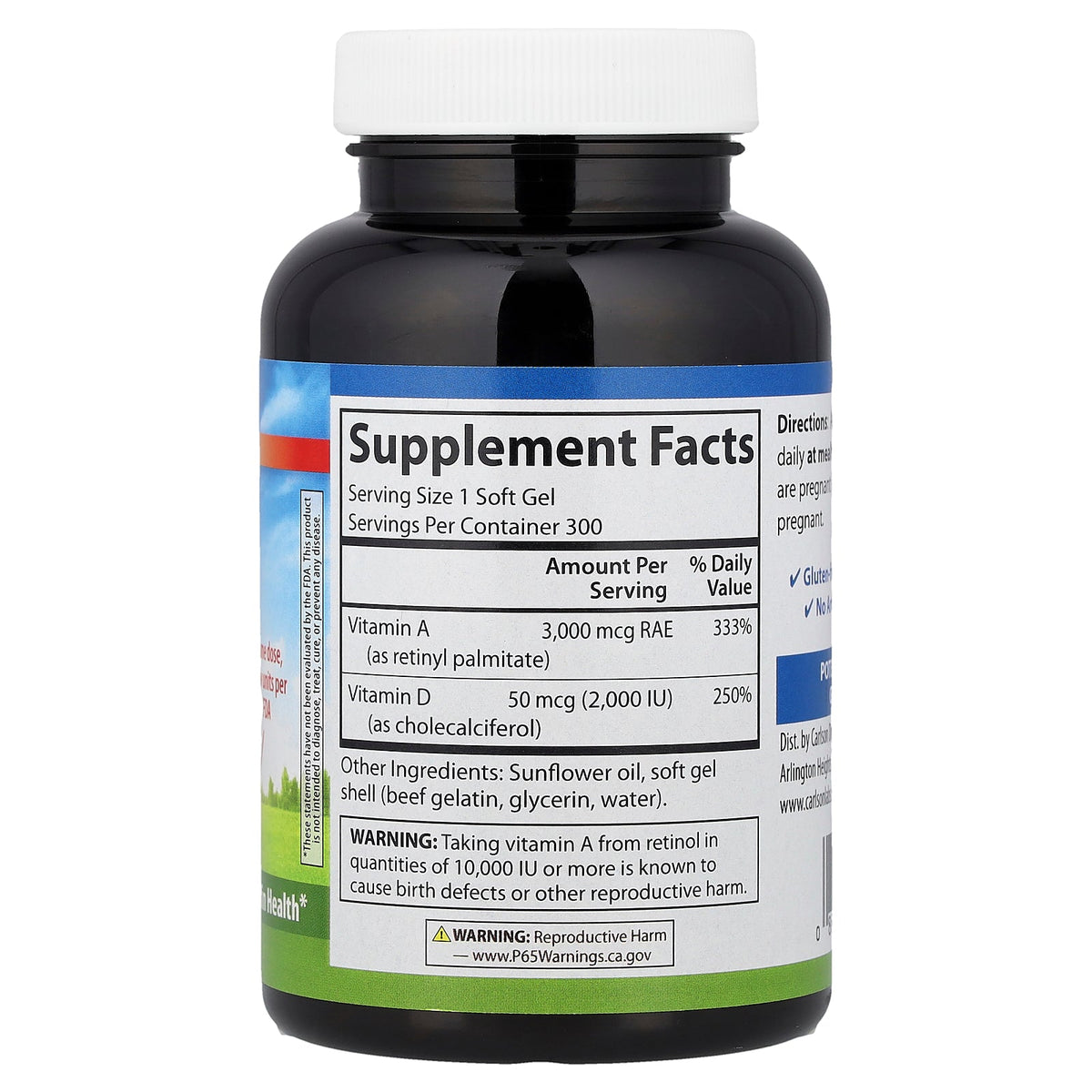 Carlson, Vitamins A & D, 300 Soft Gels