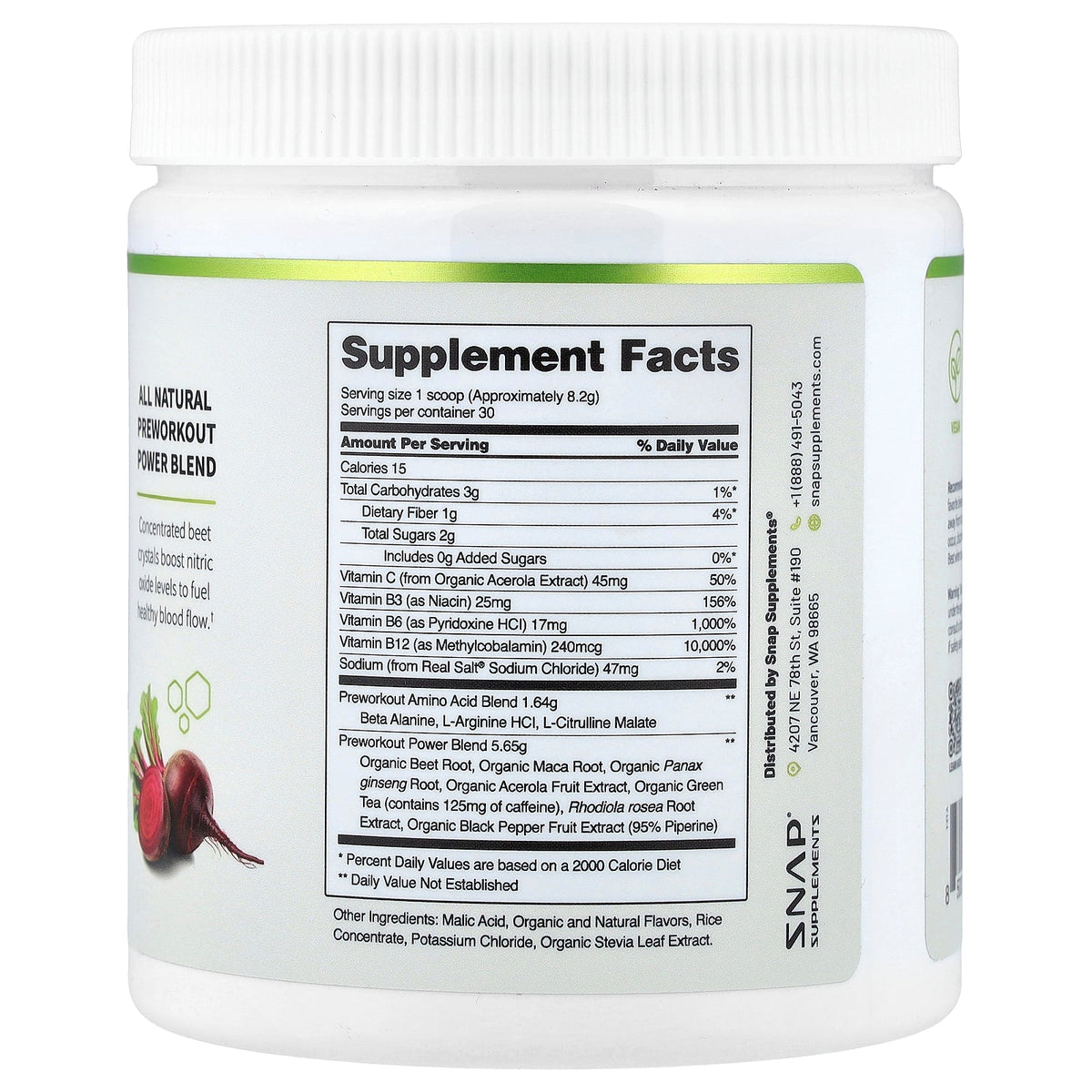 Snap Supplements, Pre Workout, Mixed Berry, 8.8 oz (250 g)