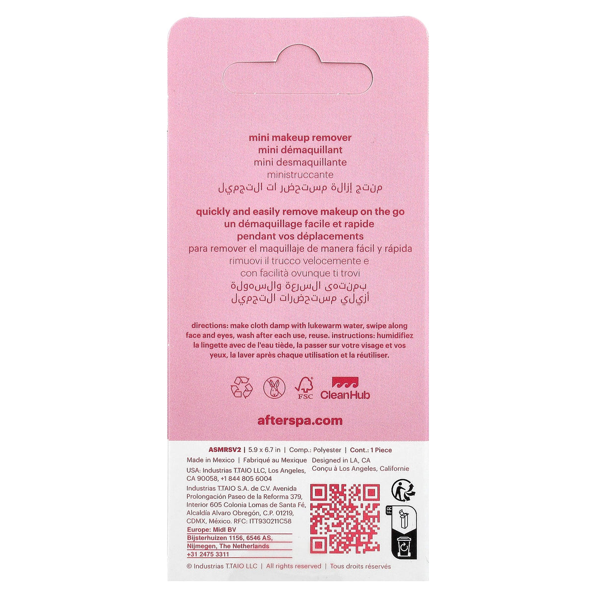AfterSpa, Mini Makeup Remover, Pink, 12 Cloth