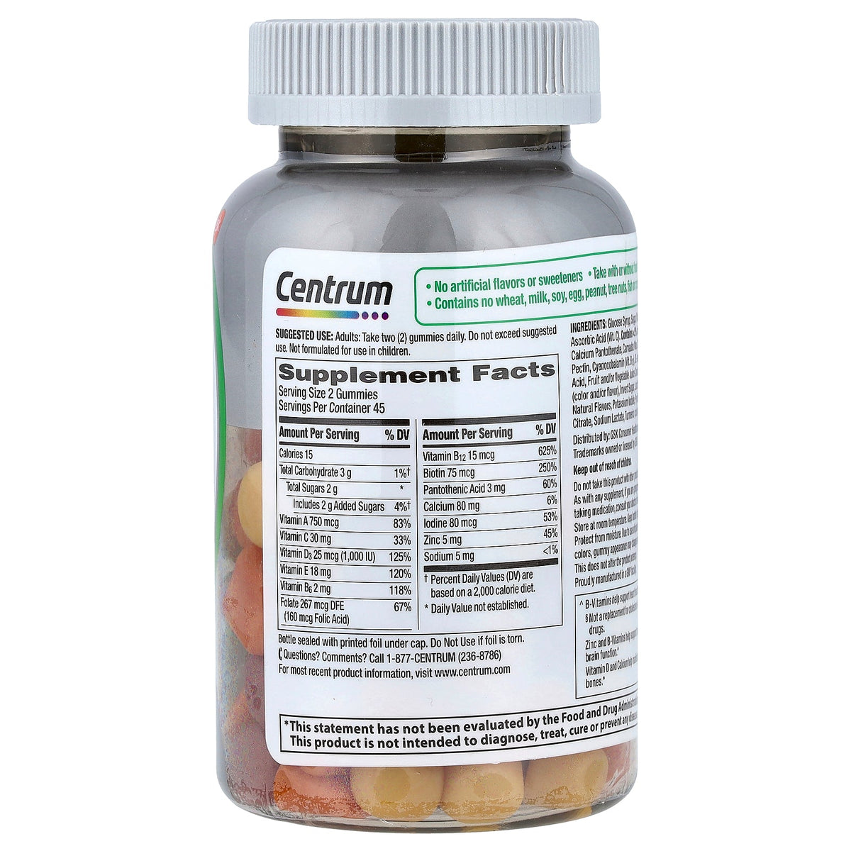 Centrum, Adults 50+ Multigummies, Assorted Natural Fruit, 90 Gummies