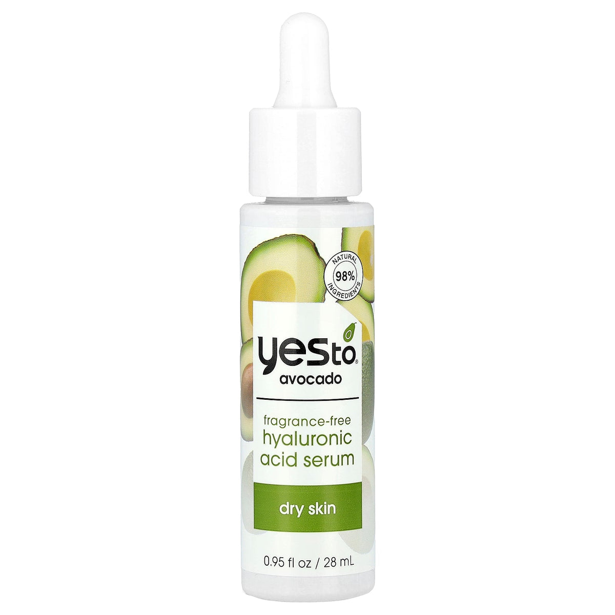 Yes To, Fragrance Free Hyaluronic Acid Serum, Dry Skin, Avocado, 0.95 fl oz (28 ml)