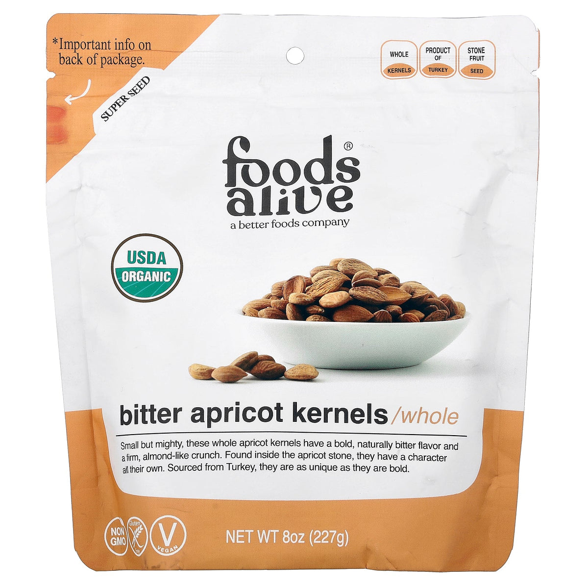 Foods Alive, Bitter Apricot Kernels, Whole, 8 oz (227 g)
