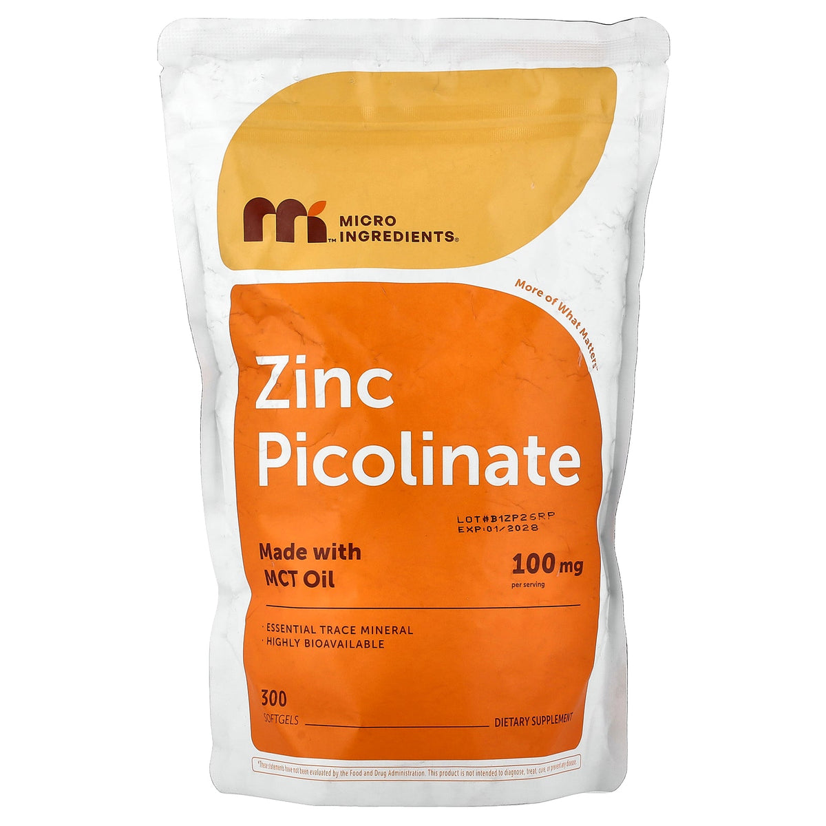 Micro Ingredients, Zinc Picolinate, 300 Softgels (50 mg per Softgel)