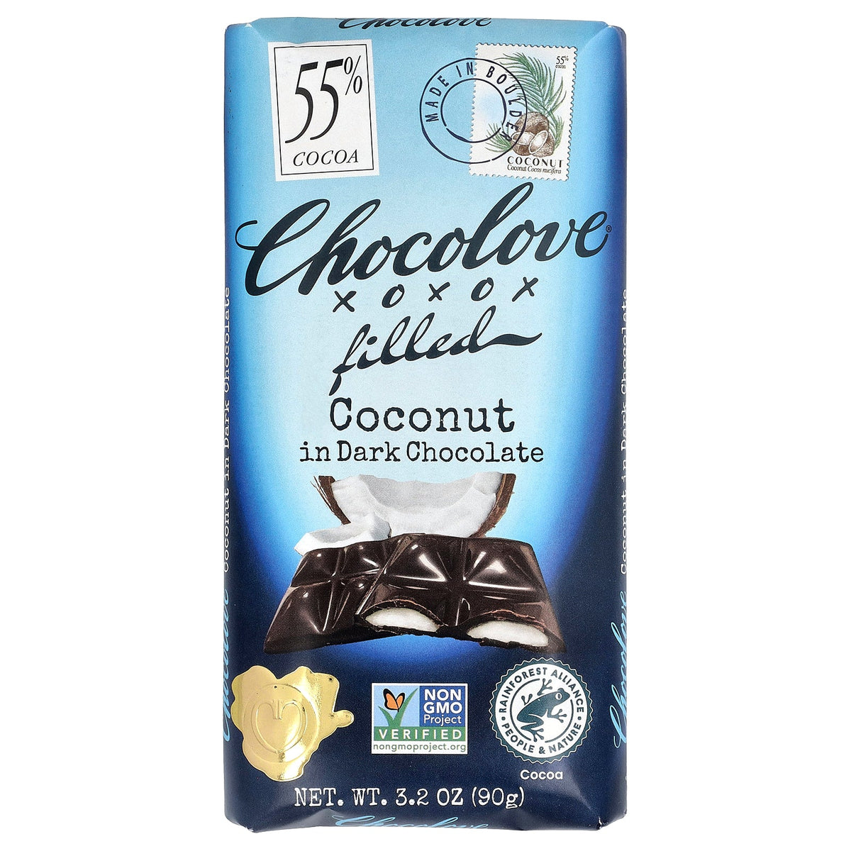 Chocolove, Filled Coconut in Dark Chocolate, 55% Cocoa, 3.2 oz (90 g)