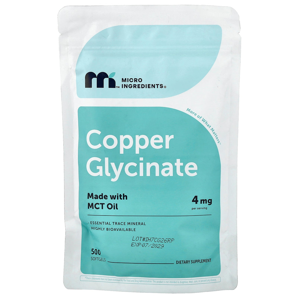 Micro Ingredients, Copper Glycinate, 500 Softgels (2 mg per Softgel)