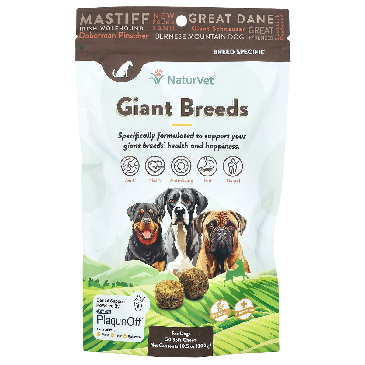 NaturVet, Giant Breeds, For Dogs, Hickory Smoked Bacon, 50 Soft Chews, 10.5 oz (300 g)