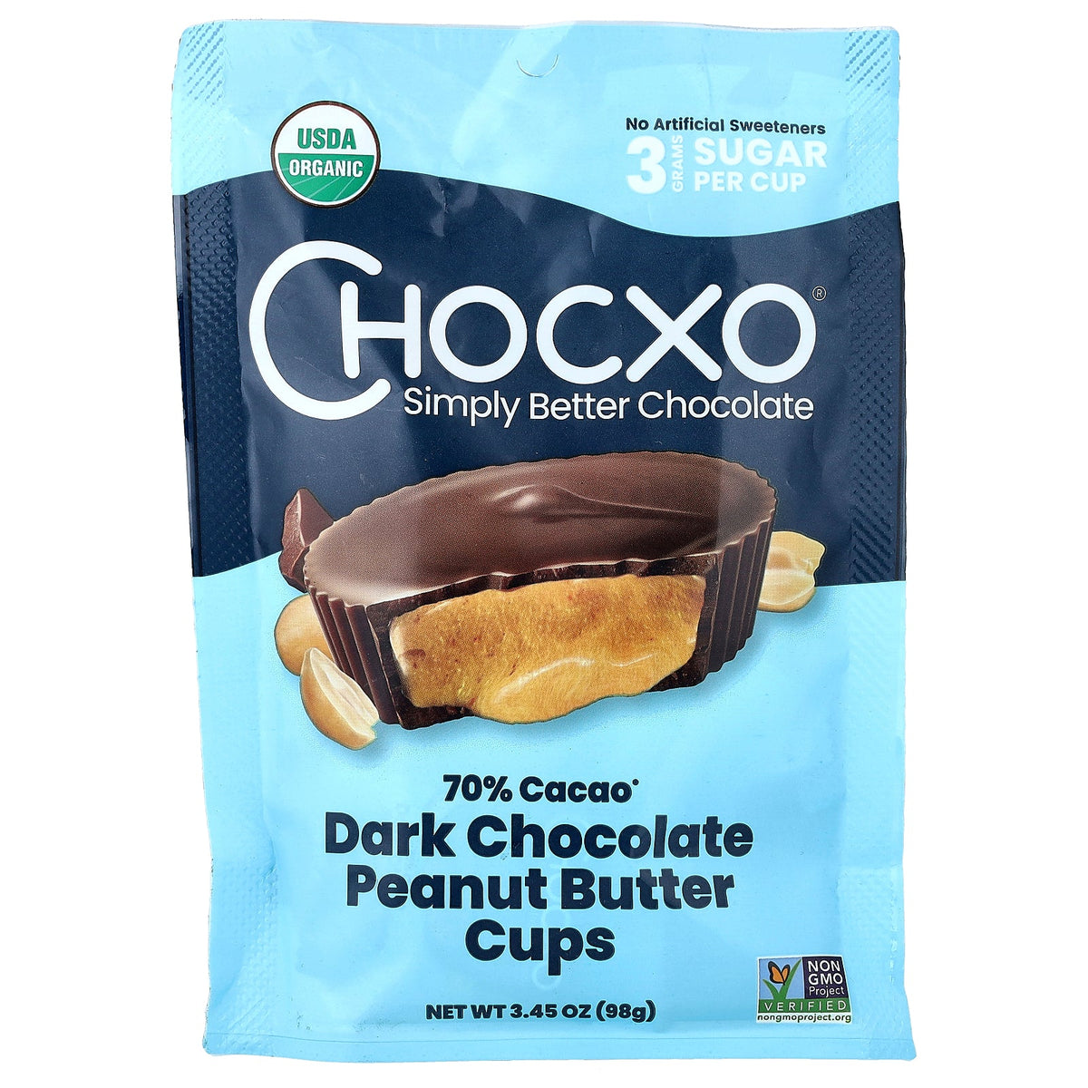 Chocxo, Organic Dark Chocolate, Peanut Butter Cups, 7 Cups, 0.5 oz (14 g) Each