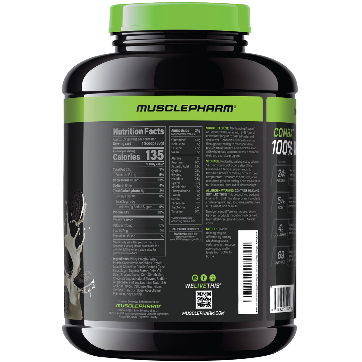 MusclePharm, Combat® 100% Whey Protein Powder, Cookies 'N' Cream, 5 lbs (2.28 kg)