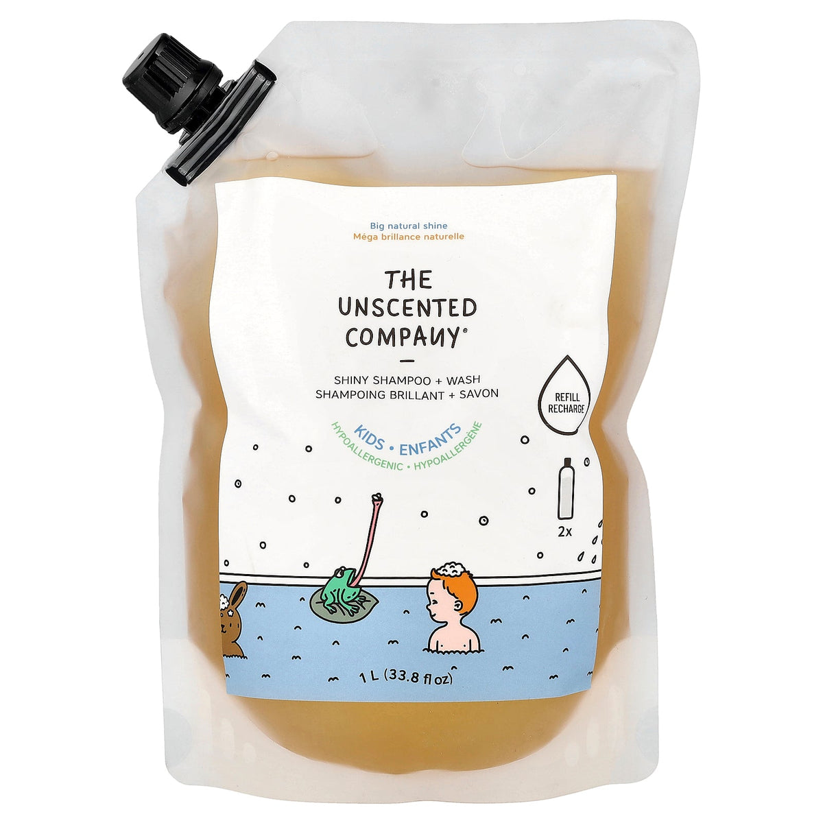 The Unscented Company, Kids, Shiny Shampoo + Wash, Refill, Fragrance Free, 33.8 fl oz (1 l)