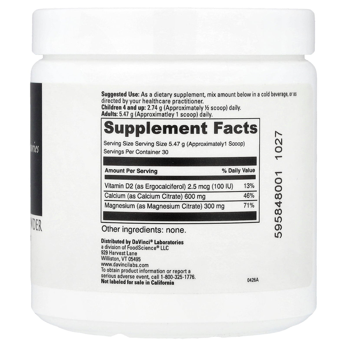 DaVinci Laboratories, Cal-Mag Citrate Powder, 5.78 oz (164 g)