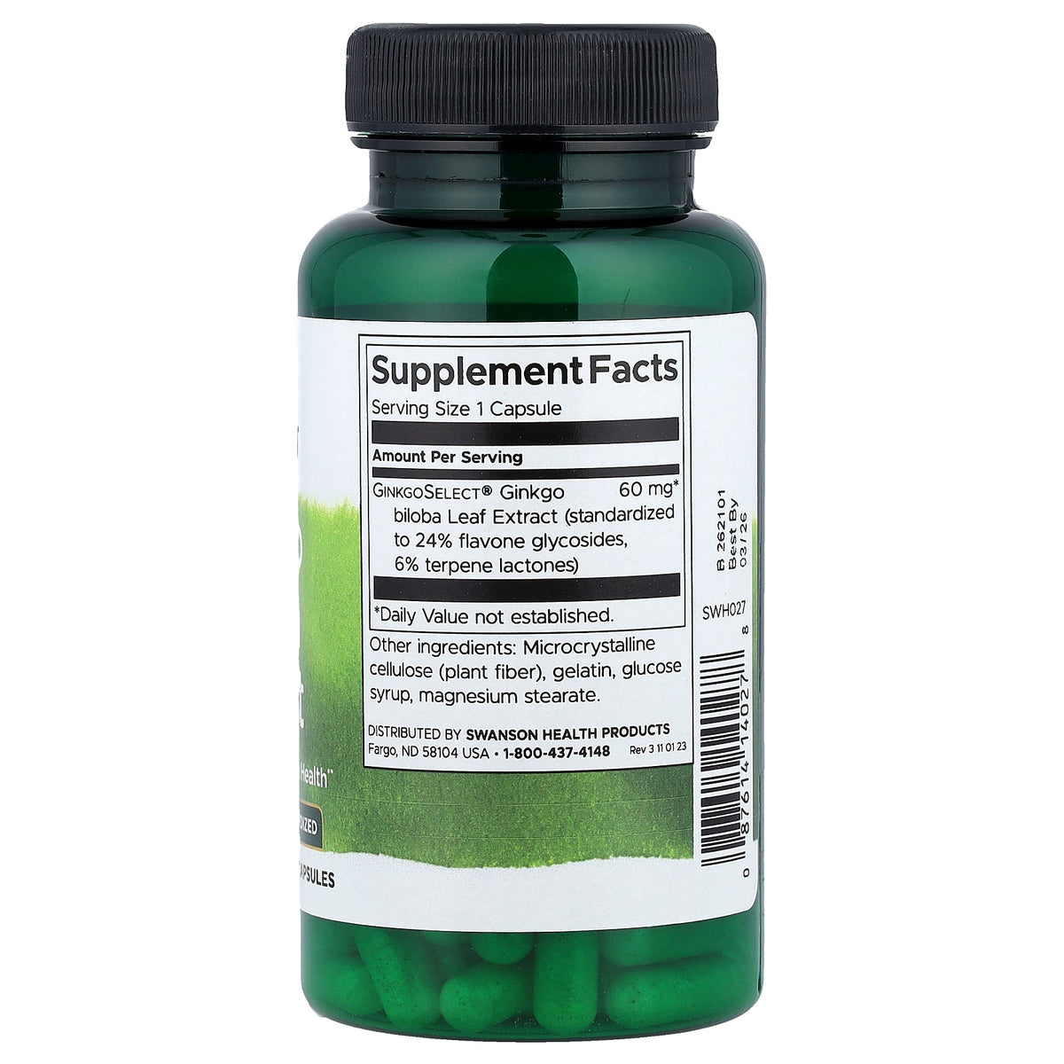Swanson Vitamins, Ginkgo Biloba Extract, Standardized, 60 mg, 120 Capsules
