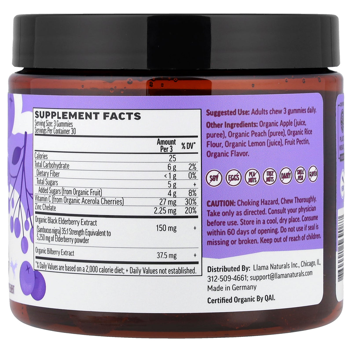 Llama Naturals, Adult Elderberry, Real Fruit Gummies, Very Berry Elderberry, 90 Gummies