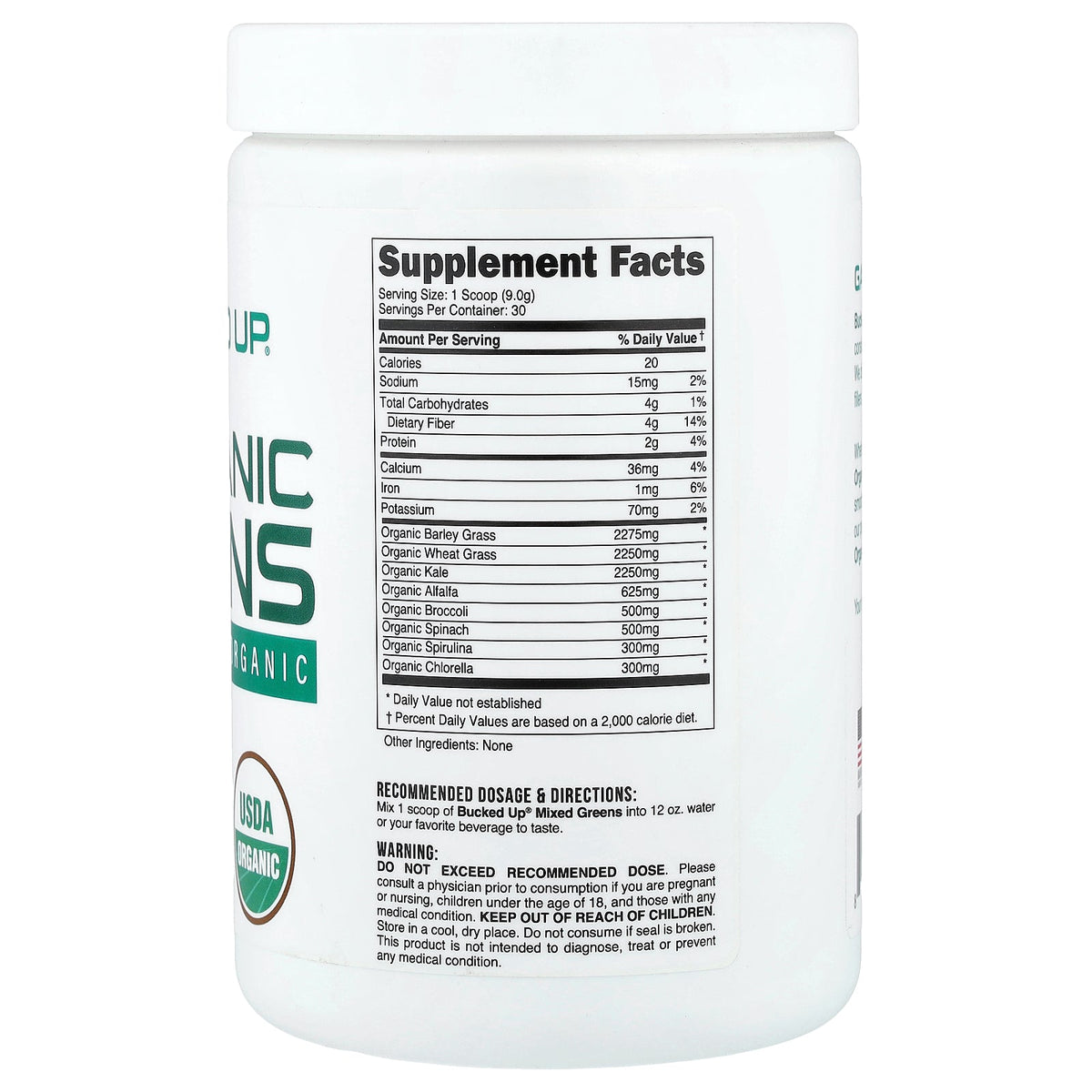 Bucked Up, Organic Greens, Unflavored, 9.52 oz (270 g)