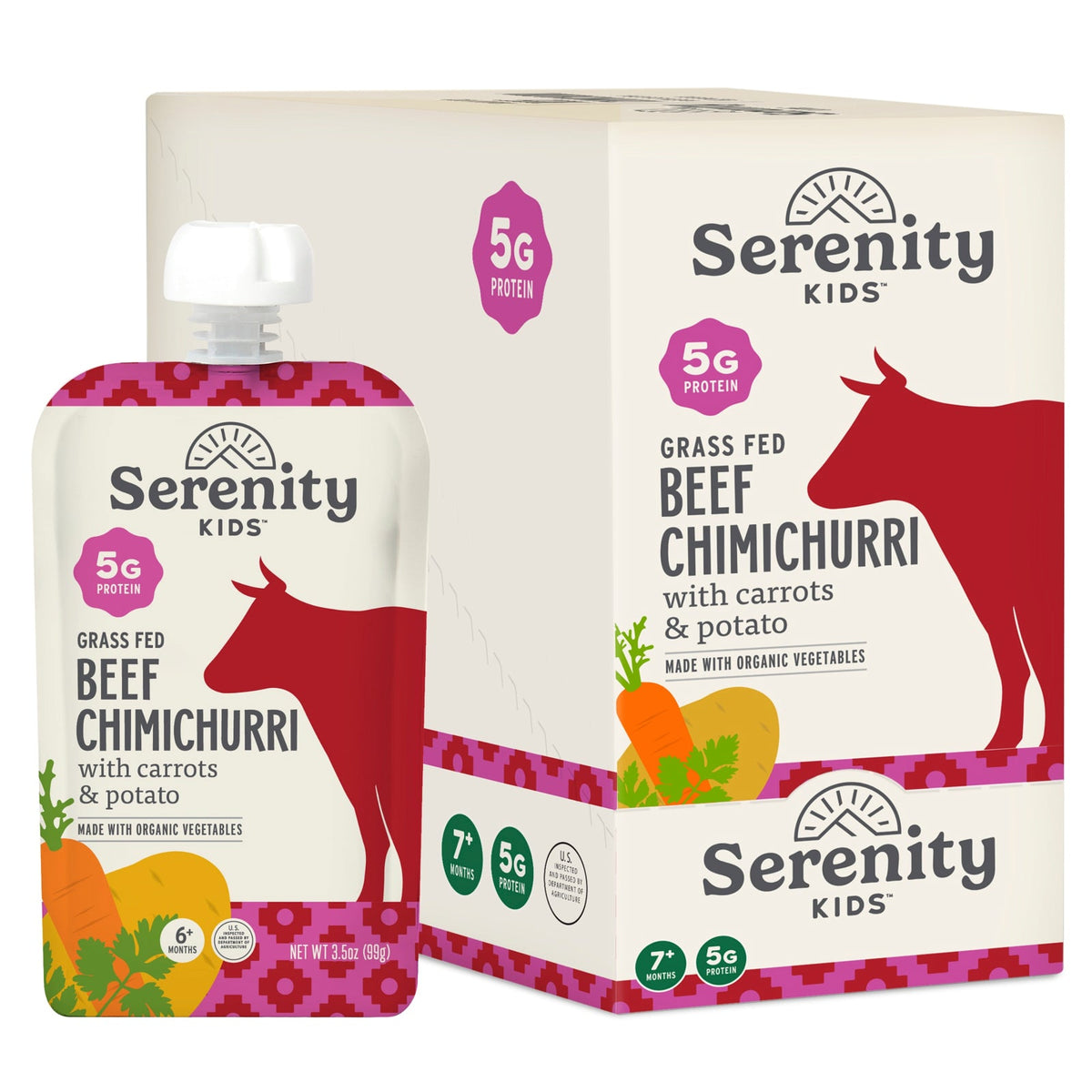 Serenity Kids, Grass Fed Beef Chimichurri with Carrot, Parsley, Cilantro and Green Beans, 7+ Months, 6 Pouches, 3.5 oz (99 g) Each