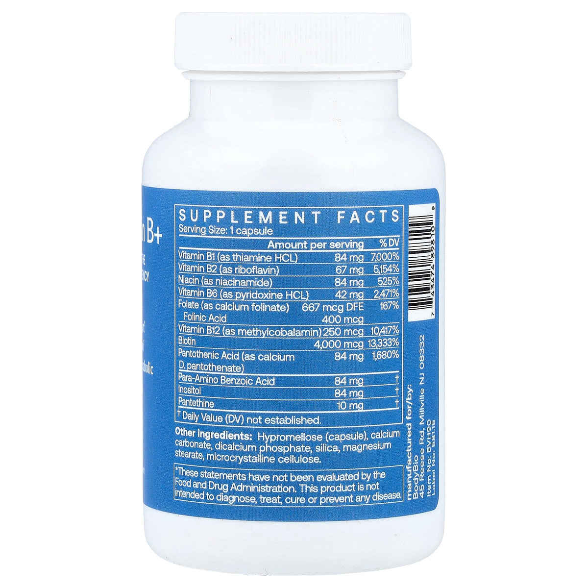 BodyBio, Vitamin B+, 90 Capsules