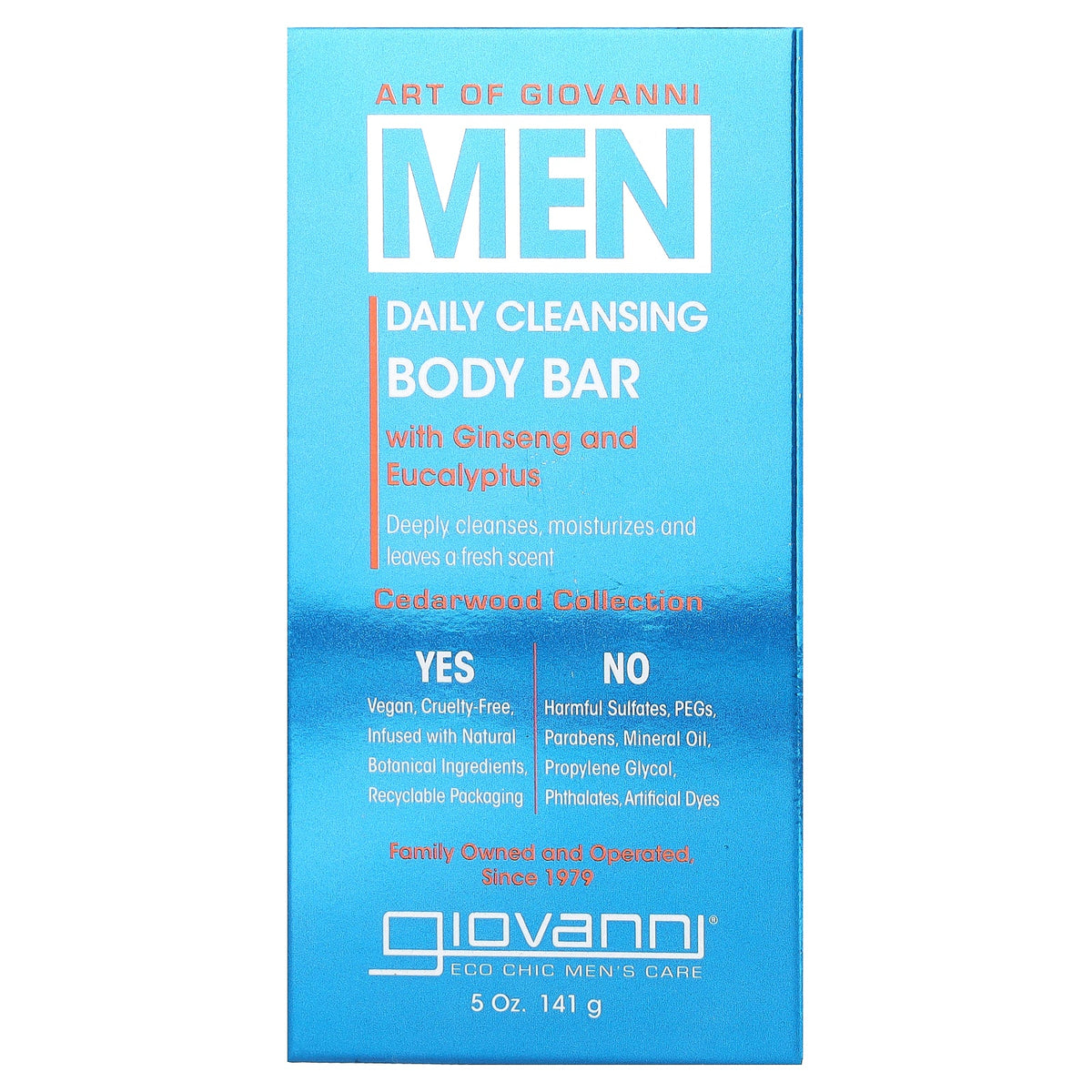 Art Of Giovanni, Men, Daily Cleansing Body Bar with Ginseng and Eucalyptus, 5 oz (141 g)
