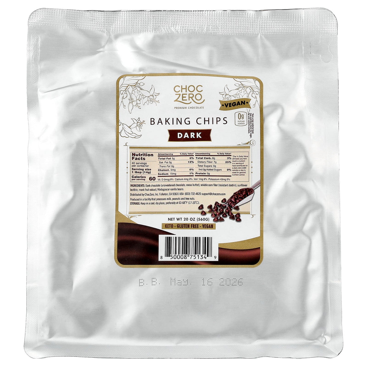 ChocZero, Baking Chips, Dark, 20 oz (560 g)