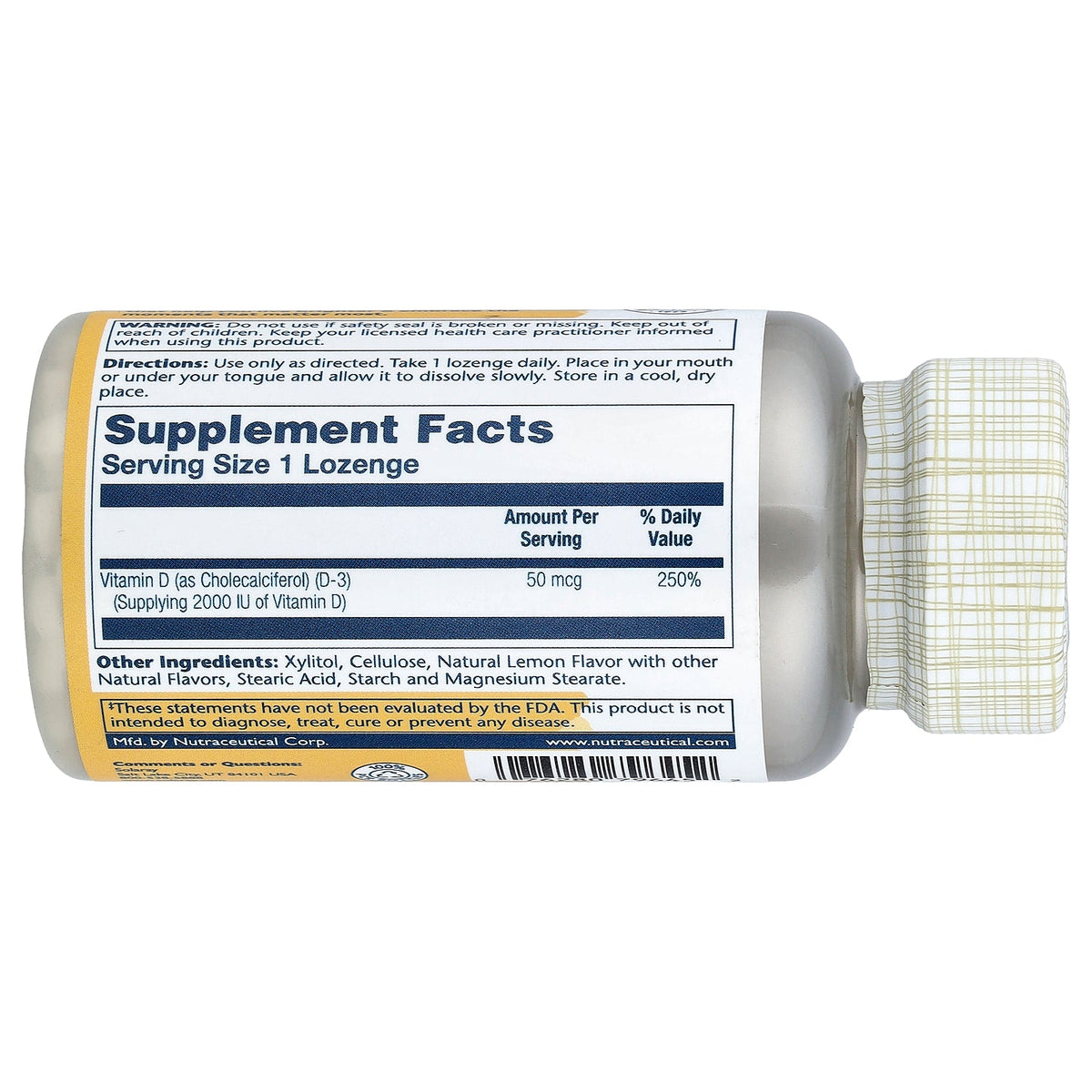Solaray, Vitamin D-3 Lozenges, Natural Lemon, 50 mcg, 60 Lozenges
