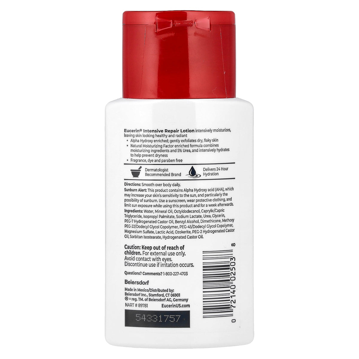 Eucerin, Intensive Repair Lotion, Fragrance Free, 3 fl oz (89 ml)