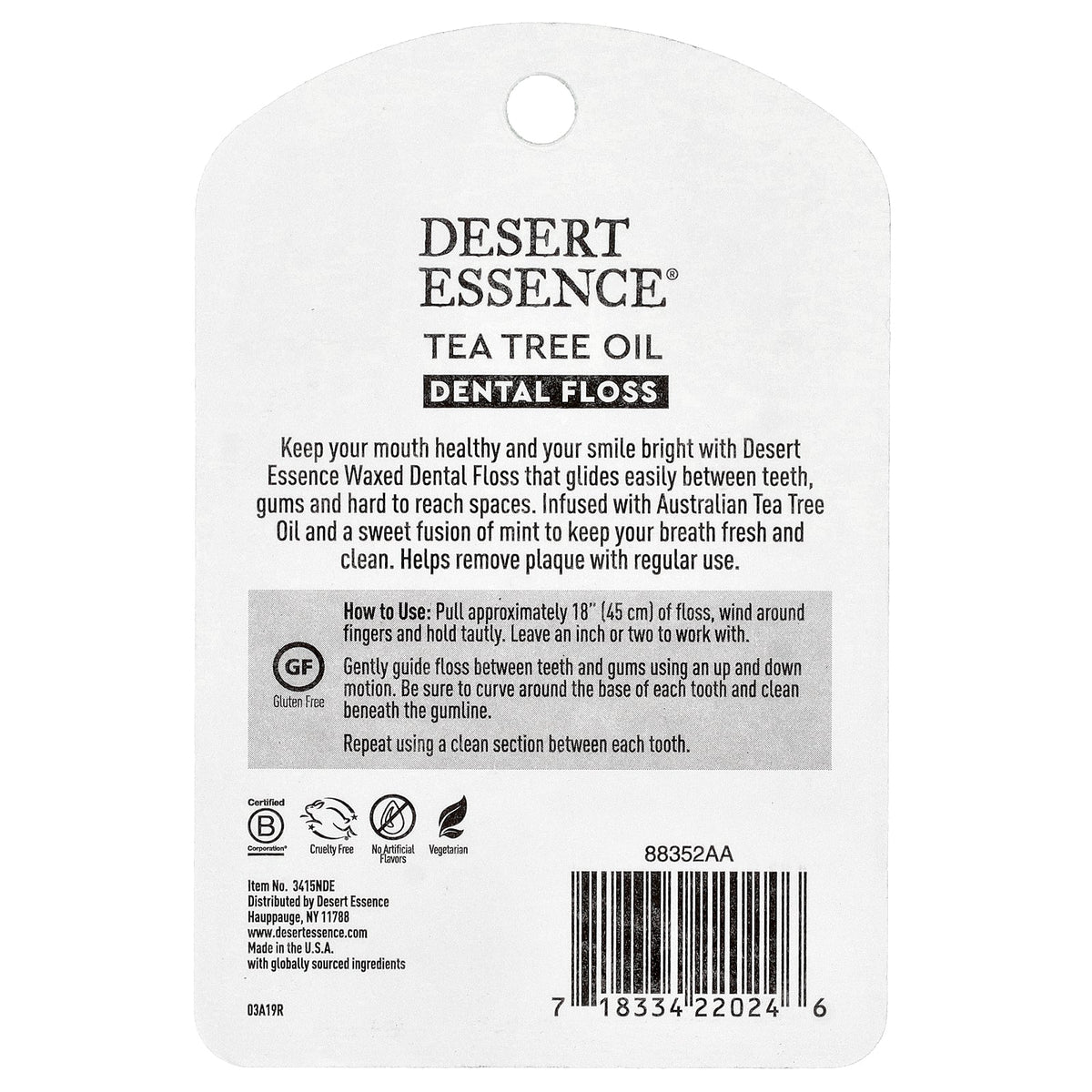 Desert Essence, Tea Tree Oil Dental Floss, Waxed, 50 yds (45.7 m)