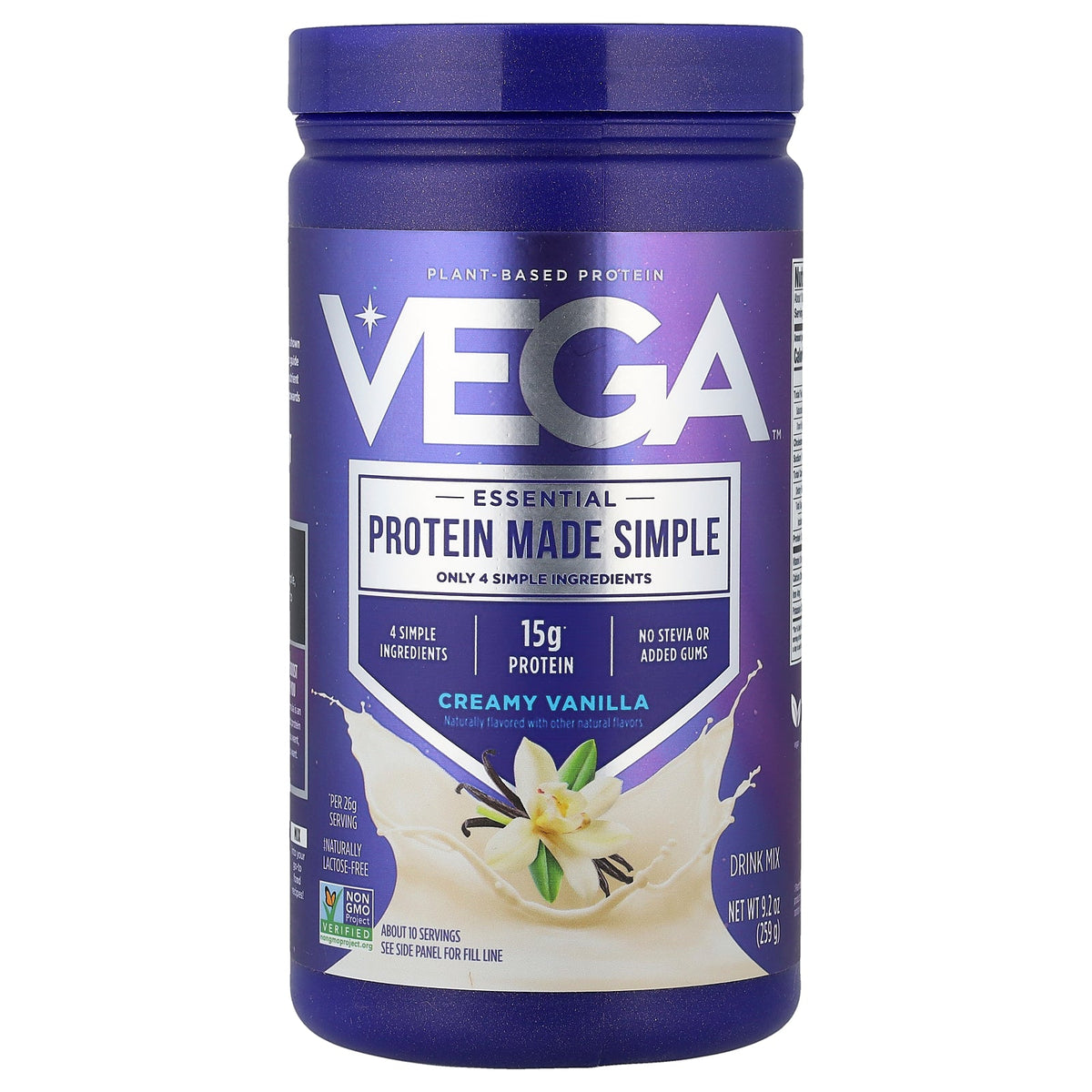 Vega, Essential Protein Made Simple, Plant-Based Protein, Creamy Vanilla, 9.2 oz (259 g)