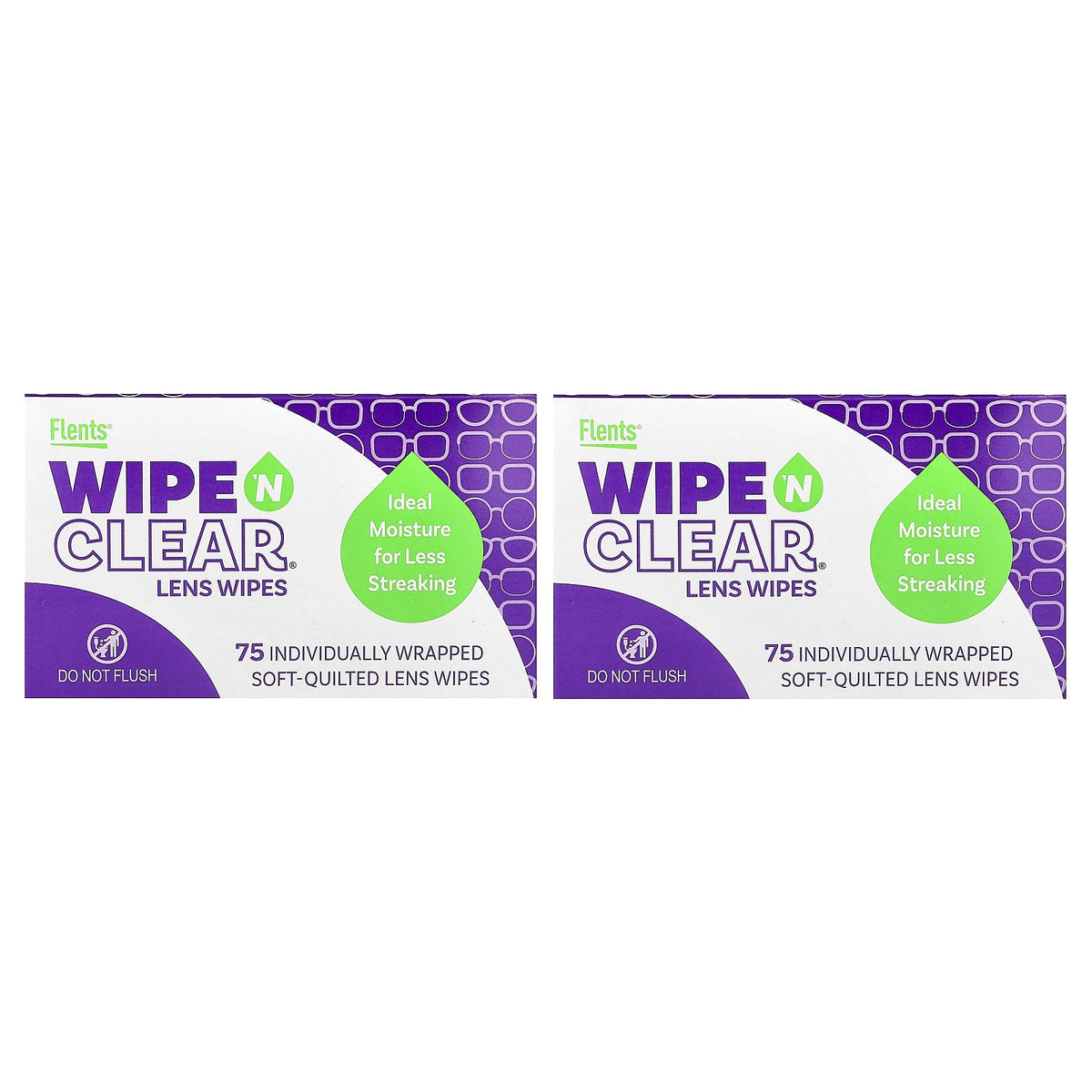 Flents, Wipe 'N Clear® Lens Wipes, 2 Boxes, 75 Wipes Each