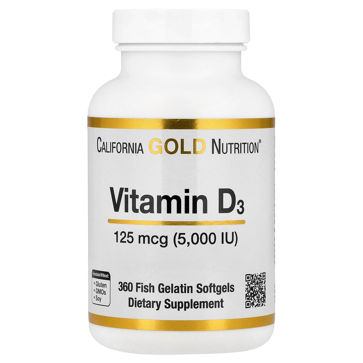 California Gold Nutrition, Vitamin D3, 125 mcg (5,000 IU), 360 Fish Gelatin Softgels