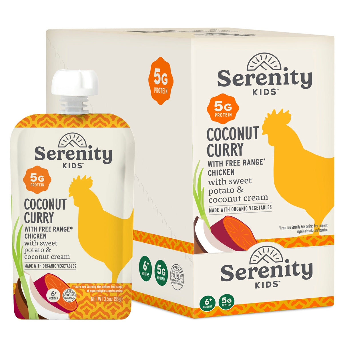 Serenity Kids, Coconut Curry with Free Range Chicken, 6+ Months, 6 Pouches, 3.5 oz (99 g) Each